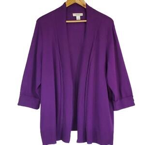 CJ Banks Purple Cardigan Sweater Cuffed Sleeve 1X Career Office